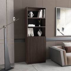Home 2 Door Bookcase Cronos, 2 Open Shelves And Concealed Storage, Stained Walnut