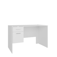 Mellier Modern Office Desk with Two Drawers and Side Storage, Compact Computer Workstation for Home Office or Study Room, White
