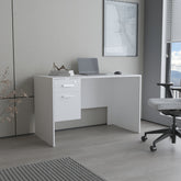Mellier Modern Office Desk with Two Drawers and Side Storage, Compact Computer Workstation for Home Office or Study Room, White