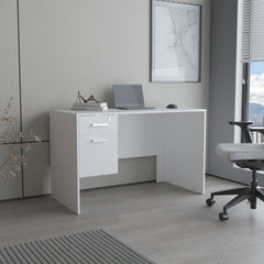 Mellier Modern Office Desk with Two Drawers and Side Storage, Compact Computer Workstation for Home Office or Study Room, White