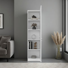 Home Tall Freestanding Bookcase with Double Doors and 5 Interior Storage Shelves, Vertical Storage Cabinet for Living Room, Office or Bedroom