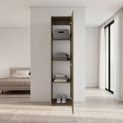 Home Linen Freestanding Tall Cabinet with Single Door and 4 Horizontal Storage Shelves, Cabinet for Bathroom, Bedroom or Laundry Room