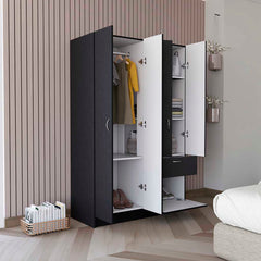 Vaupes Armoire, Double Door Cabinet, One Drawer, Five Interior Shelves, Rod -Black / White