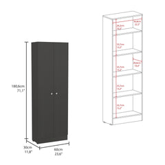 Multistorage Pantry Cabinet, Five Shelves, Double Door Cabinet -Black