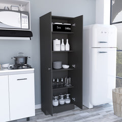 Multistorage Pantry Cabinet, Five Shelves, Double Door Cabinet -Black