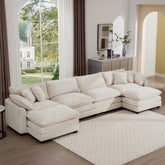 Cloud - like Comfy Soft Upholstered 4 Seater Modular Sofas with 2 Ottomans, 4-Seat U Shape Corduroy Fabric Sofa,Light Beige Corduroy Fabirc