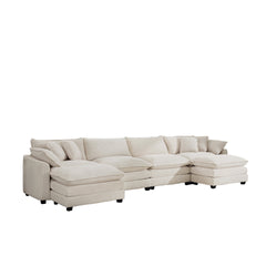 Cloud - like Comfy Soft Upholstered 4 Seater Modular Sofas with 2 Ottomans, 4-Seat U Shape Corduroy Fabric Sofa,Light Beige Corduroy Fabirc