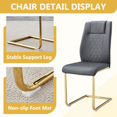 Table and chair set. 71 inch x 35.4-inch tempered glass table,Dark gray High-quality PU Chairs With Golden Arched Metal Legs, Modern Table & 8 Seater Dining Room Furniture Set for Family Gatherings.