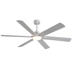 Smart 60" Indoor/Outdoor Ceiling Fan with Light, Modern White 6-Blade Design, Remote Control, Dimmable LED, 6-Speed Quiet DC Motor, Reversible for Year-Round Use