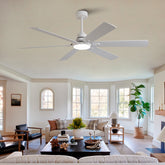 Smart 60" Indoor/Outdoor Ceiling Fan with Light, Modern White 6-Blade Design, Remote Control, Dimmable LED, 6-Speed Quiet DC Motor, Reversible for Year-Round Use