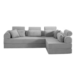 L shape Modular Sectional Sofa, Compressed Sectional Sofa Modern Minimalist Style Corduroy Couch,Unfold into a bed, Bedroom, Comfy Compressed Sofa Couch Space-Efficient Design(Light Gray)