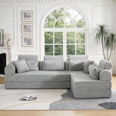 L shape Modular Sectional Sofa, Compressed Sectional Sofa Modern Minimalist Style Corduroy Couch,Unfold into a bed, Bedroom, Comfy Compressed Sofa Couch Space-Efficient Design(Light Gray)