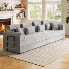 L shape Modular Sectional Sofa, Compressed Sectional Sofa Modern Minimalist Style Corduroy Couch,Unfold into a bed, Bedroom, Comfy Compressed Sofa Couch Space-Efficient Design(Light Gray)