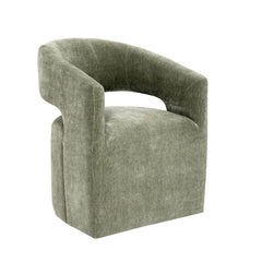 Contemporary Style 1pc Arm Chair With Caster Barrel Back Design Neutral Textured Fabric Green Finish Primary Living Room