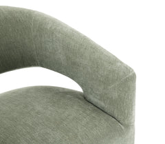 Contemporary Style 1pc Arm Chair With Caster Barrel Back Design Neutral Textured Fabric Green Finish Primary Living Room
