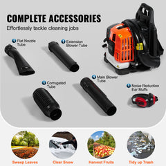 Backpack Leaf Blower, 52CC 2-Cycle Leaf Blower with 1.37L Fuel Tank, 480CFM Air Volume 175MPH Speed, Ideal for Lawn Care, Leaf Cleaning, and Snow Removal