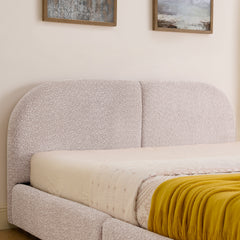 Queen Size Upholstered Bed Frame Modern Minimalist Style - Circle Yarn Fabric, Tall Curved Headboard, Sturdy Leg Support & Wheeled Drawer Storage, Mattress Not Included -Pink