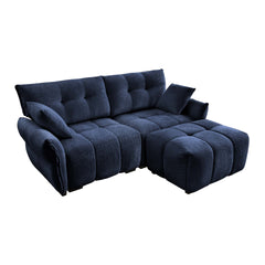 Modern Chenille Fabric 2-Seater Sofa with Ottoman - Minimalist Design with Textured Fabric - Ideal for Living Room, Apartment or Dorm - Blue
