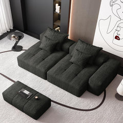 Modern Oversized Modular Sectional Sofa with 2 chaise lounge and 2 armrest,Sparkling Chenille Fabric Soft Cushion Sofa with 4 Pillows,4 PCS DIY Combination Tufted Sofa,No Assembly Required,BLACK