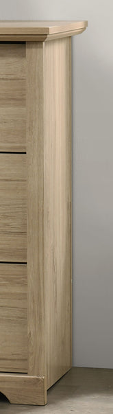 Elara 57"W Light Oak Finish 6-Drawer Dresser with Black Handles