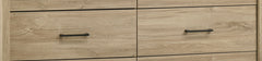 Celeste 57"W Light Oak Finish 6-Drawer Dresser with Black Handles
