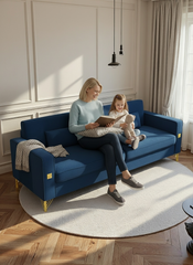 FX-P18-RB(SOFA)Luxury Velvet Sofa with Gold Accents - Modern 3-Seat Couch with Plush Cushions, Perfect for Living Room and Office Decor