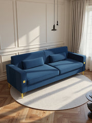 FX-P18-RB(SOFA)Luxury Velvet Sofa with Gold Accents - Modern 3-Seat Couch with Plush Cushions, Perfect for Living Room and Office Decor