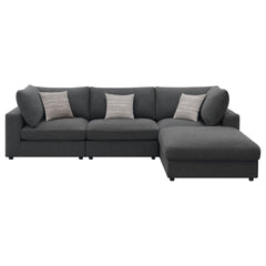 Rhette Charcoal 4-piece Upholstered Sectional with Ottoman