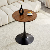 Round Dining Table, 23.6" Circle Tulip Table with Thickened Tabletop & Metal Pedestal, Mid Century Modern Bistro Table for Kitchen, Small Places, Living Room, Cafe (Faux Walnut)