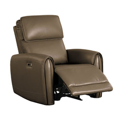 Contemporary Style Power Recliner USB Ports Contour Arms Flange Trim Light Brown Finish Primary Living Room