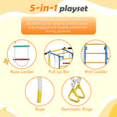 5 in 1 Playset Laddeer Wall Gym With Rope Ladder, Pull-up Bar, Wall Ladder, Rope, And Gymnastic Rings