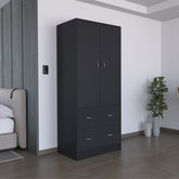 71" H Armoire with Two Doors, Two Drawers, and Hanging Rod,Black