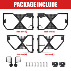 Tube Doors Tubular Half Doors with Rearview Mirror Compatible with 2007-2018 Jeep Wrangler JK JKU Unlimited 4-Doors Safari Tubular Off Road Summer Trail Adventu Competition