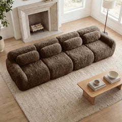 149'' Soft And Fluffy Plush Fabric,Boneless Sofa,32D High Density Sponge Ergonomic Design,Full-compression Vacuum Packaging,Free Combination Buckle Connection For Bedroom,Study,Home Theater, Chocolate