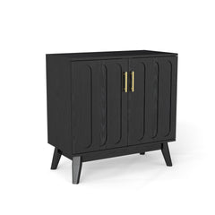 Mid Century Modern Fluted Sideboard Cabinet with Adjustable Shelves & Solid Wood Legs, Buffet Cabinet with Storage, Walnut Storage Cabinet for Living Room, Entryway, Hallway, Dining Room, Kitchen