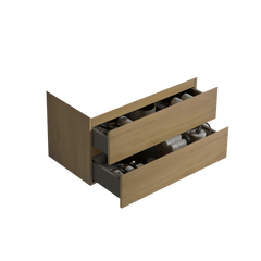Alice36-106, Wall mount cabinet WITHOUT basin, Natural oak color, with two drawers, Pre-assembled