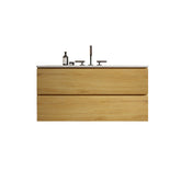 TIA 36" Wall Mount Natural Oak Bathroom Vanity with Ceramic Sink with three faucet holes, Large Storage Floating Bathroom Vanity for Modern Bathroom, Pre-assembled
