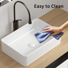 Vessel Sink Rectangular Above Counter White Porcelain Ceramic Modern Bathroom Vanity Sink Rectangle Art Basin