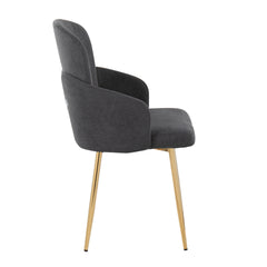 Dahlia Contemporary Dining Chair in Gold Metal and Grey Fabric with Chrome Accent by LumiSource - Set of 2