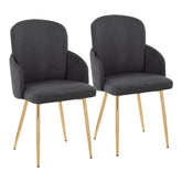 Dahlia Contemporary Dining Chair in Gold Metal and Grey Fabric with Chrome Accent by LumiSource - Set of 2