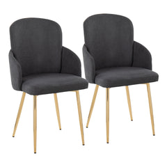 Dahlia Contemporary Dining Chair in Gold Metal and Grey Fabric with Chrome Accent by LumiSource - Set of 2
