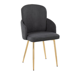 Dahlia Contemporary Dining Chair in Gold Metal and Grey Fabric with Chrome Accent by LumiSource - Set of 2
