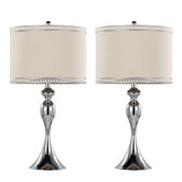 Ashland 27" Contemporary Metal Table Lamp in Polished Chrome and Cream Linen Shade with Trim from Grandview Gallery by LumiSource - Set of 2