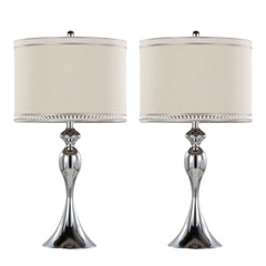 Ashland 27" Contemporary Metal Table Lamp in Polished Chrome and Cream Linen Shade with Trim from Grandview Gallery by LumiSource - Set of 2