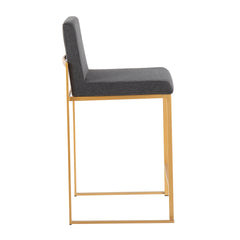 Fuji Contemporary High Back Counter Stool in Gold Steel and Charcoal Fabric by LumiSource - Set of 2