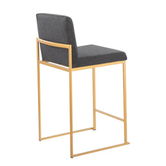 Fuji Contemporary High Back Counter Stool in Gold Steel and Charcoal Fabric by LumiSource - Set of 2