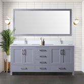 Dark Grey Double Bath Vanity 72 in. W x 22 in. D, White Quartz Top, and Faucet Set