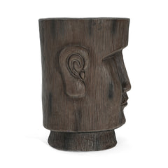 Outdoor Side Table,Easter Island Moai Statue Pedestal End Table Stool,For Home Patio Deck Sunroom Garden Balcony Yard Lawn,Light Grey Color