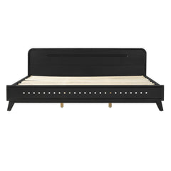 PINE SOLID WOOD KING SIZE BED, SOLID AND STABLE, NO BOX SPRING NEEDED, BLACK COLOR