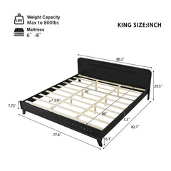 PINE SOLID WOOD KING SIZE BED, SOLID AND STABLE, NO BOX SPRING NEEDED, BLACK COLOR